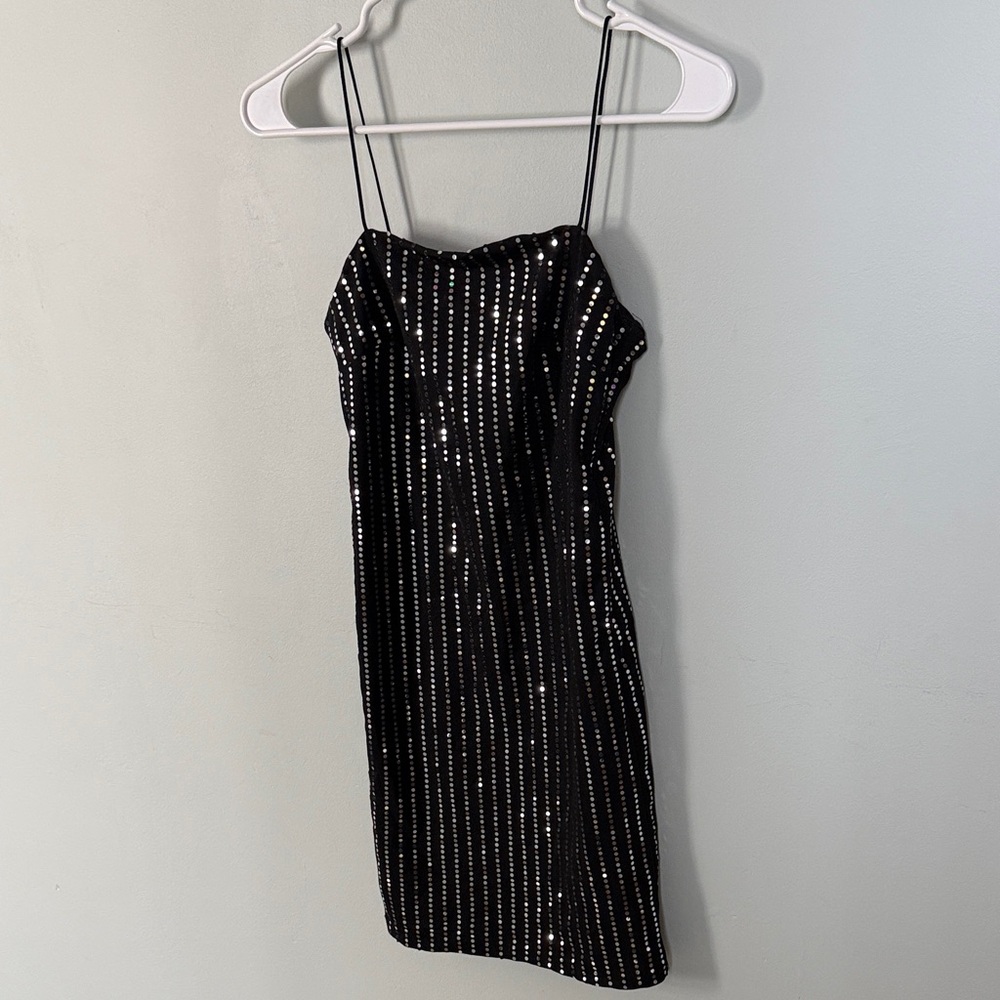 Forever 21 Black Sequin Stripe Mini Dress Size XS